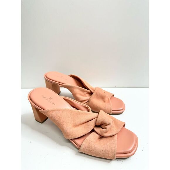 Caslon‎ Sandals Womens Size 7 Coral Leather Crisscross Open Toe Block Heel - Picture 1 of 8